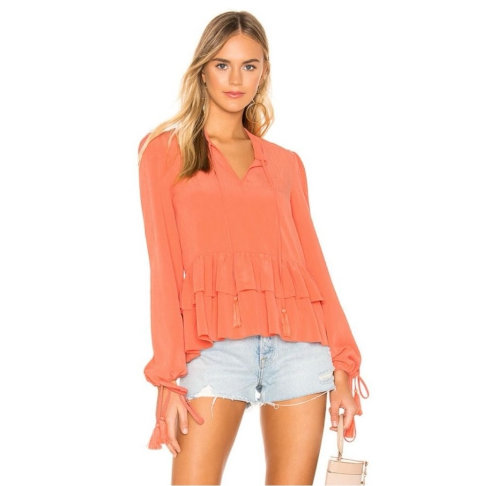 Tularosa Savannah Top in Salmon Long Sleeve Peplum